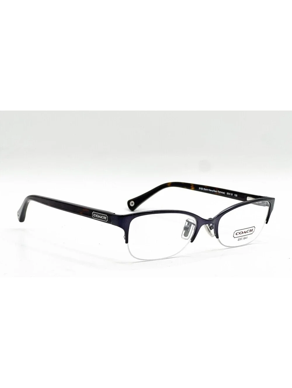 Coach HC 5046 9153 Satin Navy Dark Tortoise Half Rim Eyeglass Frames 50-18-135